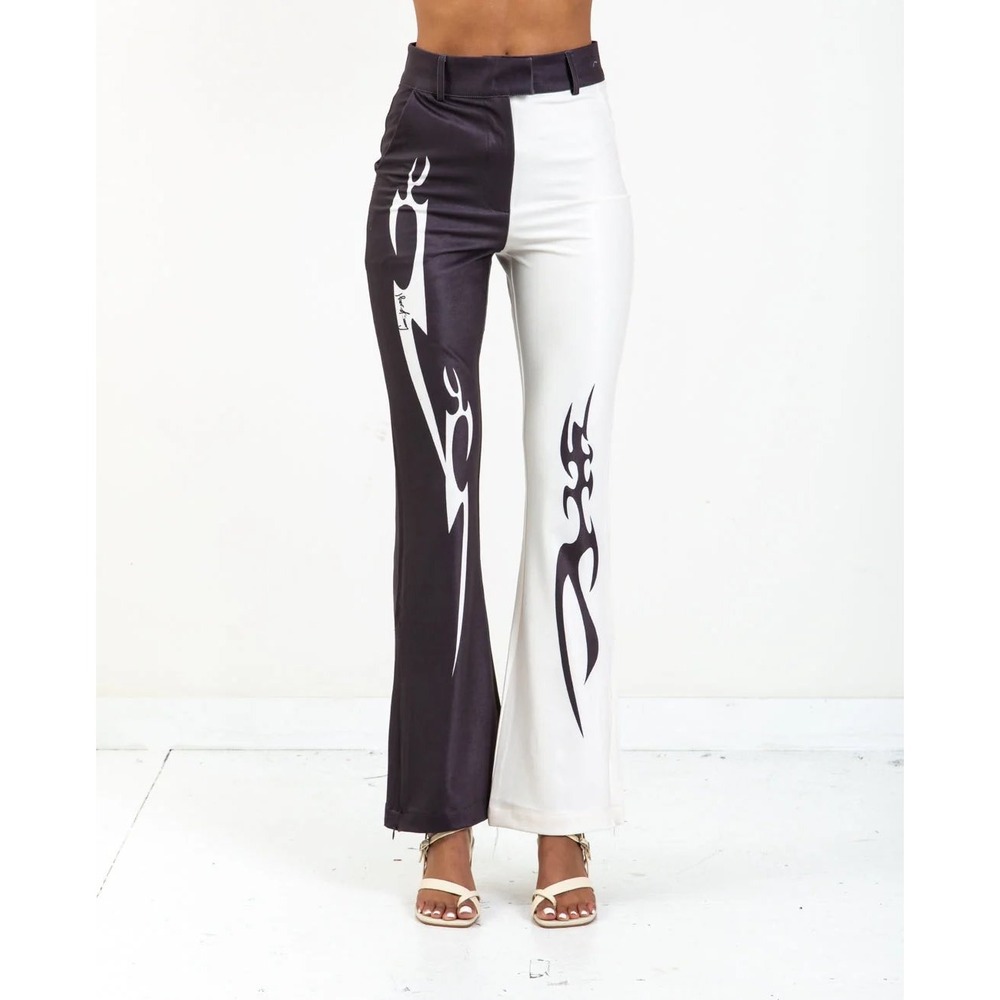 House of Sunny Bicolor Flame Checkerboard Flare Pants Retro Cyber Grunge y2k